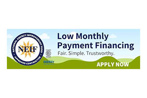 NEIF low monthly payment financing banner with apply now CTA
