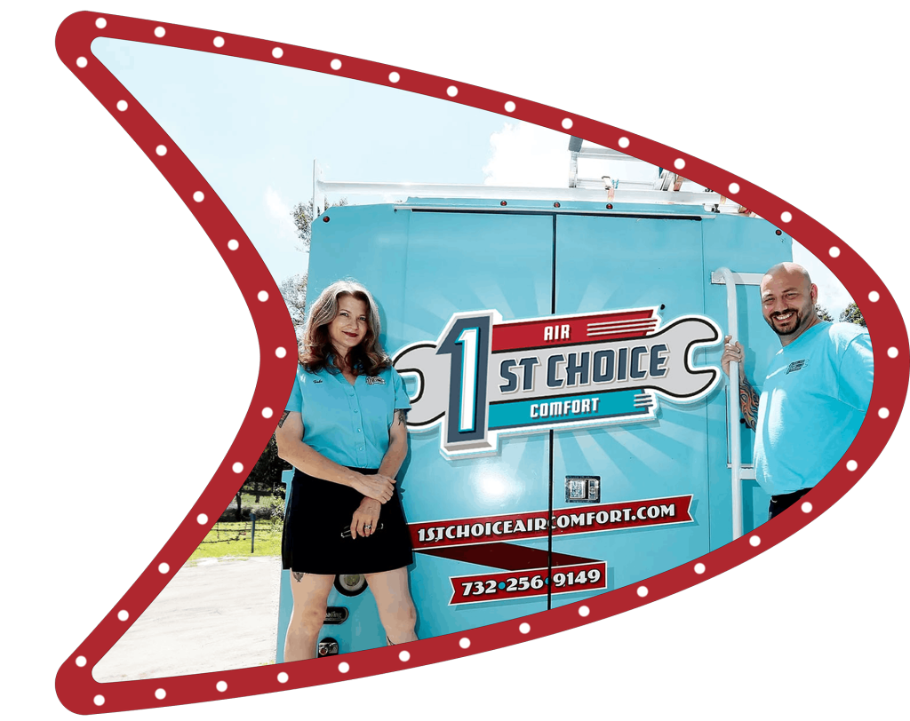 1st Choice Air Comfort team standing beside their service truck